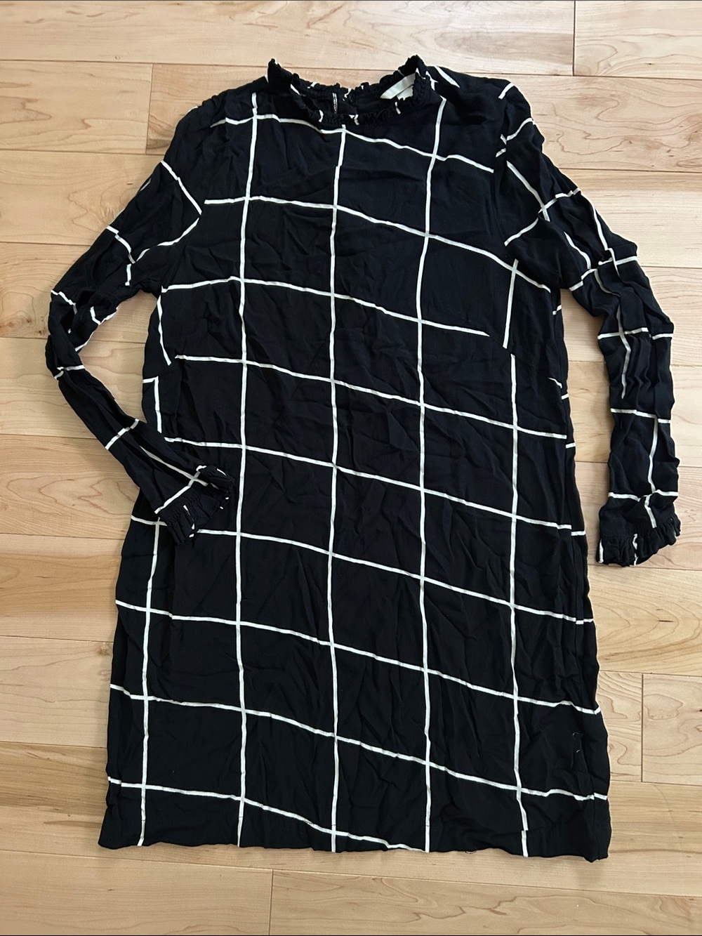 H&M Black Dress with White Windowpane Grid Long Sleeve